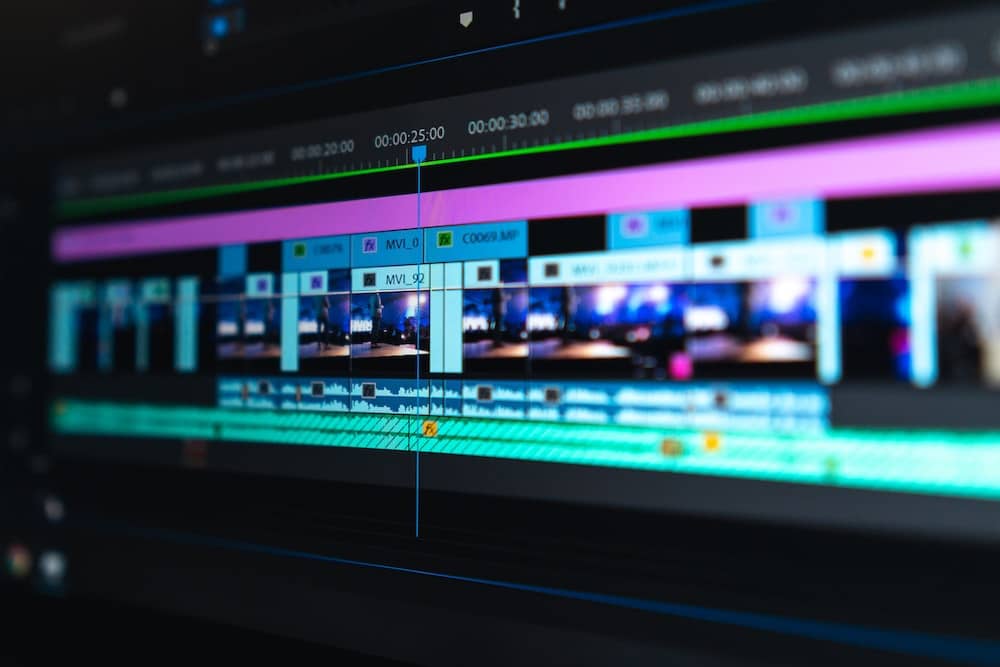 Video editing careers in India. Video editing process seen in blue and green